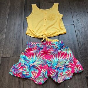 Toddler girl tropical shorts and mid drift shirt